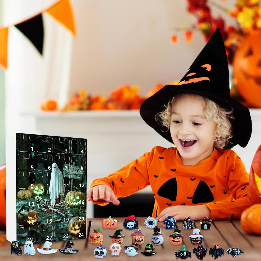 Halloween Advent Countdown Calendar Scary Statue Decor For Shelf 24-day Advent Halloween Statues Resin Figurines For Shelf