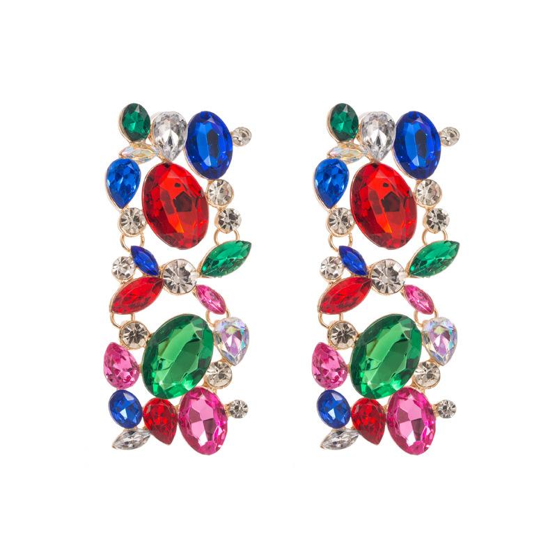 Women's Drop Earrings Vintage Alloy Inlaid Color Crystal Earrings Exaggerated Light Luxury Geometric Earrings