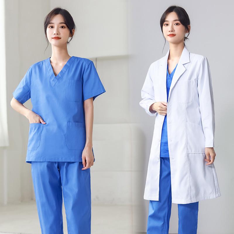Unisex Short-Sleeve Surgical Gown and Long-Sleeve Workwear Scrub Set - Polyester/Cotton Blend