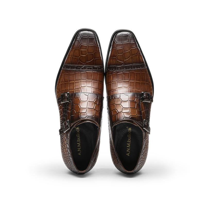 Men's Genuine Leather Slip-On Monk Shoes - Square Toe Business Casual