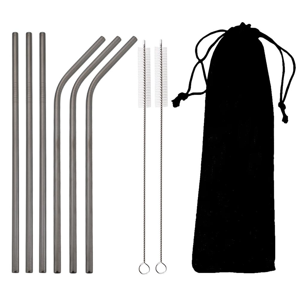 9Pcs Reusable Coloful Straw Set 304 Stainless Steel Straw Straight Bent Drinking Straw With Cleaning Brush Home Bar Accessory