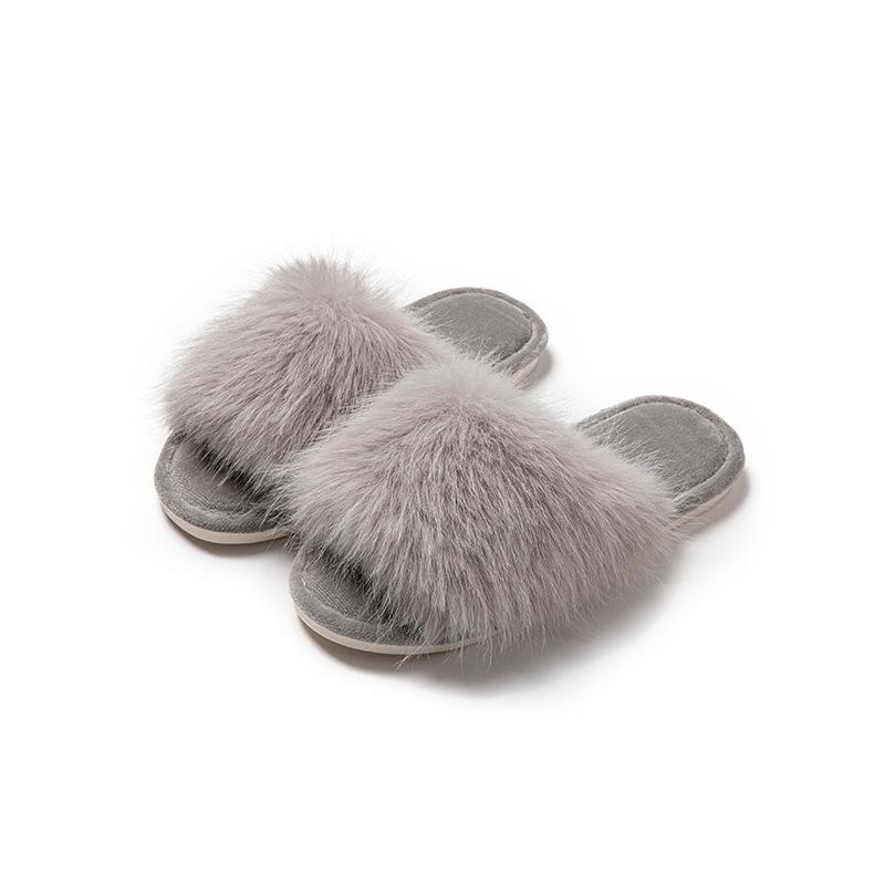 Open plush slippers fish mouth home less plush slippers indoor European and American fluffy slippers