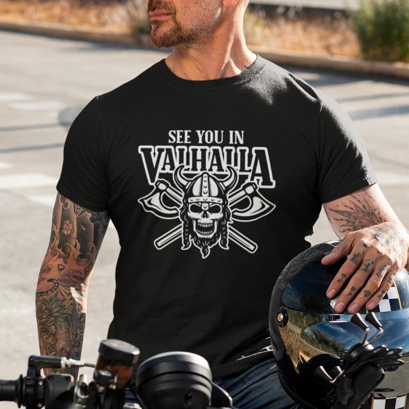 Men s and Women s T-shirts See You in Valhalla Odin Thor Vikings Wodan Ragnar Bike Norse XXL
