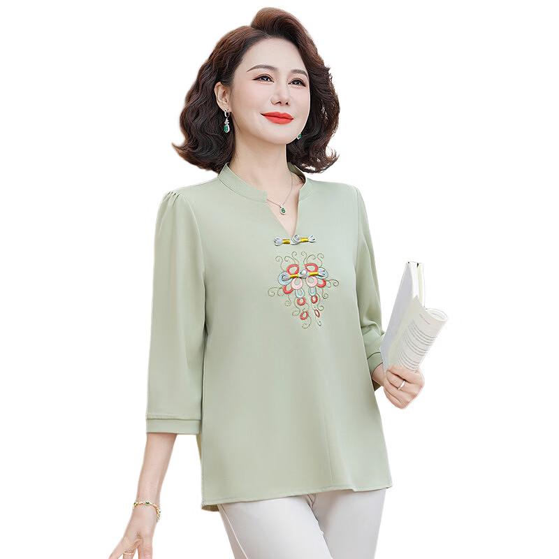 Hodo Mid-Aged Women's Summer Embroidered Short Sleeve T-Shirt