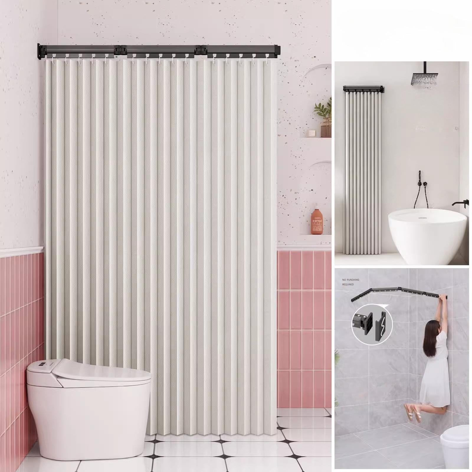 Foldable Shower Curtain Rod for Bathroom