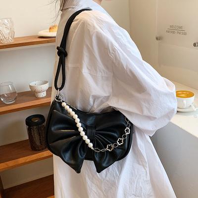 Bowknot Pearl Chain Underarm Bag Women's New Fashion Spicy Girl Style Small High Quality Single Shoulder Crossbody Bag