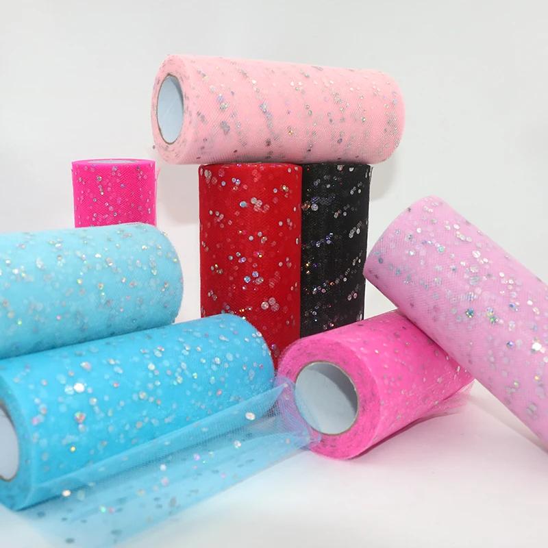25 Yards 15cm Glitter Sequin Tulle Roll Fabric Wedding Decoration Organza Laser DIY Crafts Birthday Party Supplies