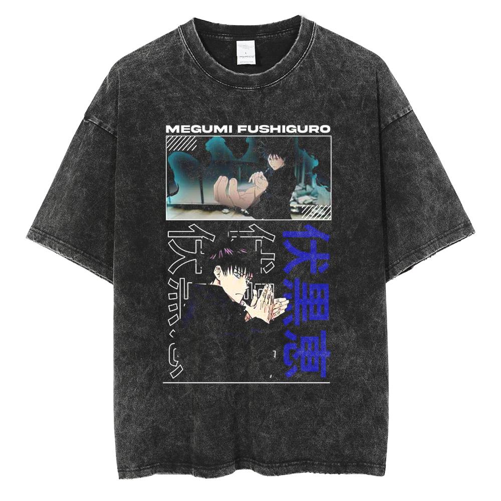 Anime Jujutsu Kaisen Itadori Yuji Ryomen Sukuna Graphic Washed T Shirt Men Vintage Cotton T-shirts Harajuku Male Casual TShirt