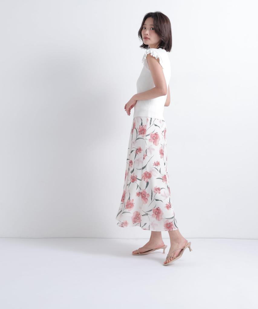 BEAUTY Flower Print Skirt [NATURAL BASIC] [Beige/Size M]