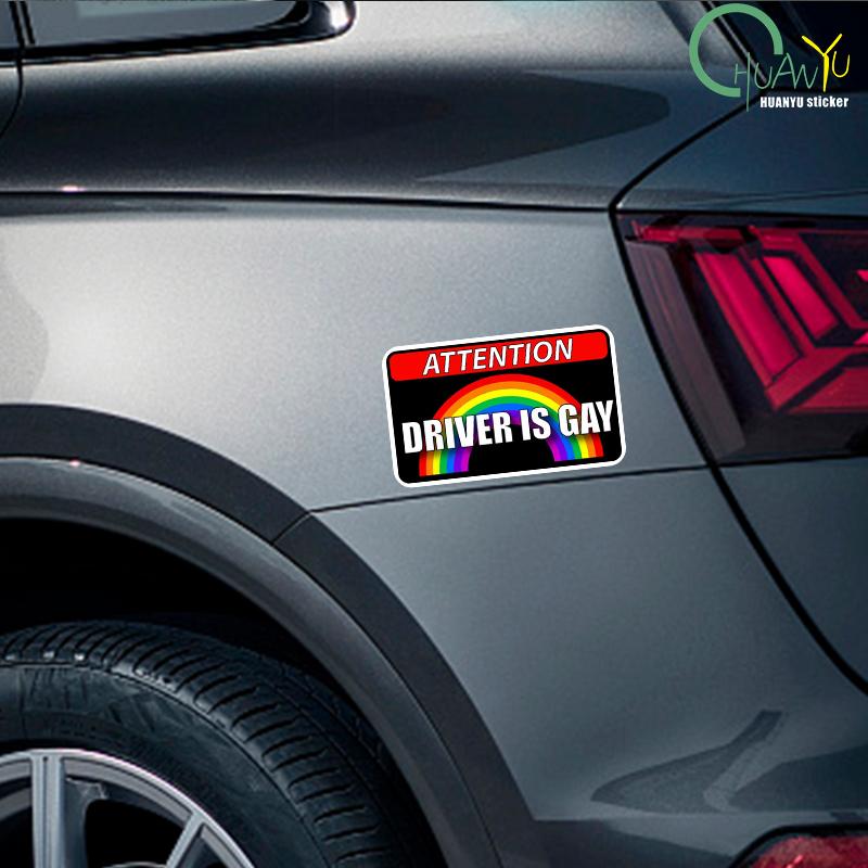 Driver Is Gay Car Hood Creative Decals Auto Both Side Body Cover Scratches Stickers Window Trunk Logo Attention Mark