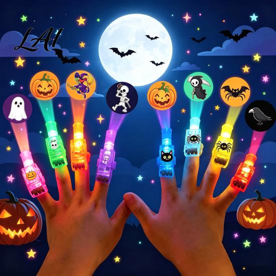 Elastic Ring Projector Lights Halloween Finger Lights LED Spooky Projection Rings with Pumpkin Ghost Bat Small Prizes for Classroom Parties Patterns