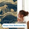 Japanese Wave Shower Curtain Oriental Vintage Wave Monochrome Kanagawa Inspired Antique Art Theme Bathroom Decor Set Machine