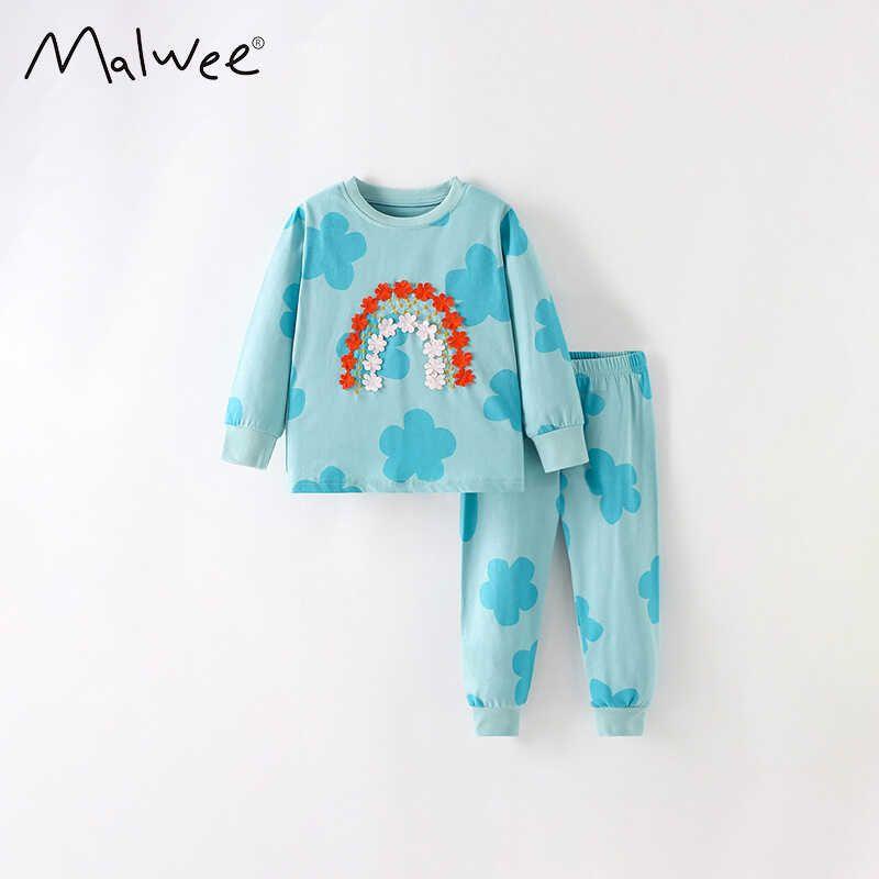 Malwee Girls' Home Wear Suit 2025 Spring & Fall Western Style Little Girl Round Neck Long Sleeves Kids Pure Cotton Two-piece Set