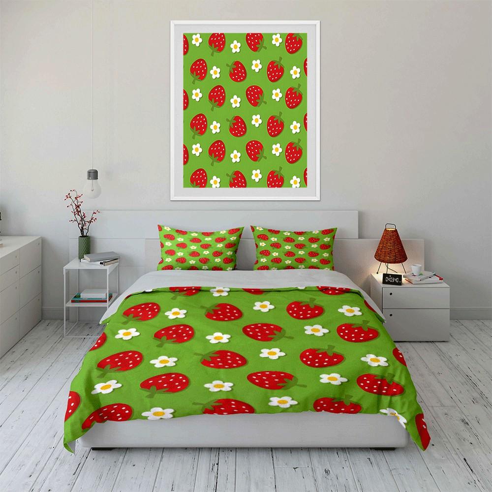 Strawberry-Themed Three-Piece Set Design Exquisite Three-Piece Bedding Set Gift For Kids And Adults