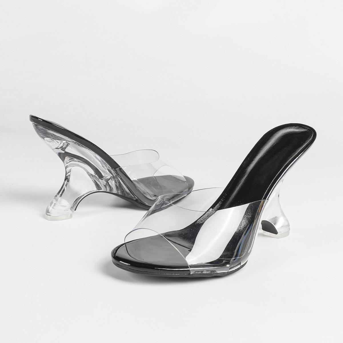 

Fairy Style Women Transparent Crystal Heel Slippers Summer Open Toe Thin High Heels Slip On Sexy Party Sandals 35 чёрный