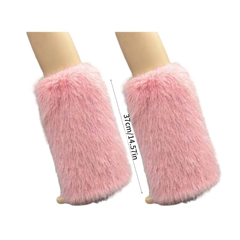 Women's Fuzzy Faux Furs Leg Warmers Furs Heels Long Boots Cuffs Cover One Pair Carnivals Boot Cover Y2K JK Uniform Socks