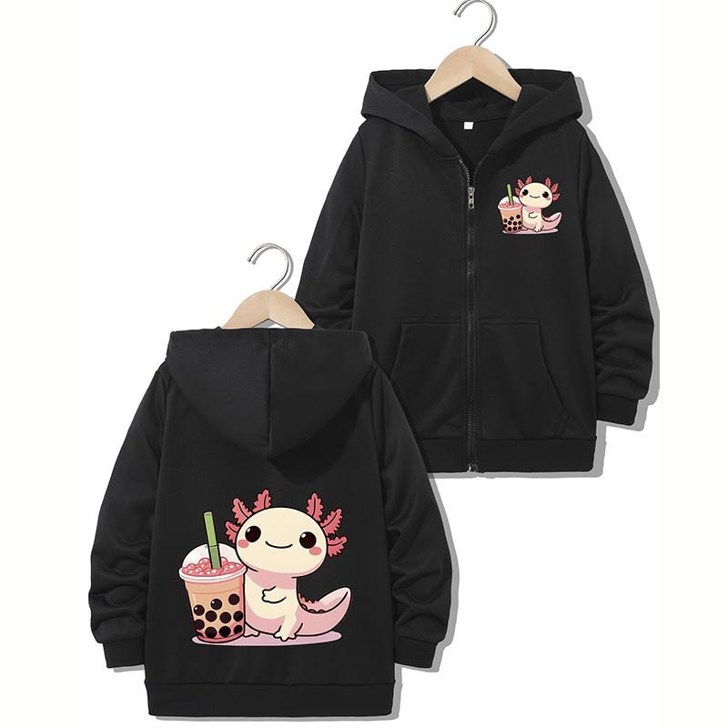Funny Stylish Casual Hoodie Axolotl Jacket for Boys Girls Zipper Spring and Autumn Trendy Animal Cartoon Sweatshirts Zip Up