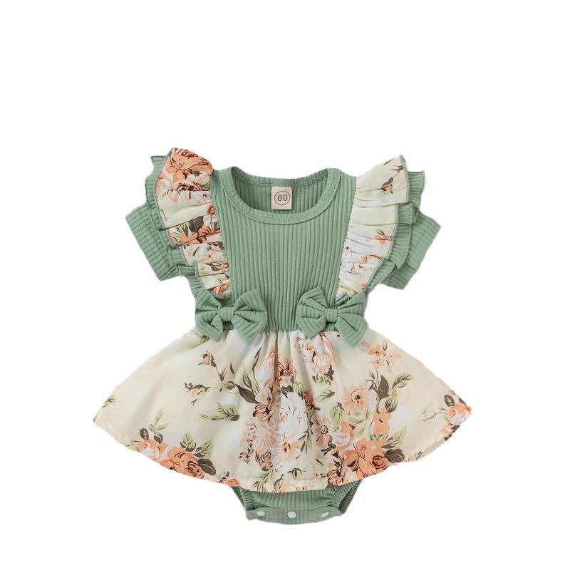 Summer Floral Short Sleeve Newborn Romper for 0-1 Year Olds - European & American Style
