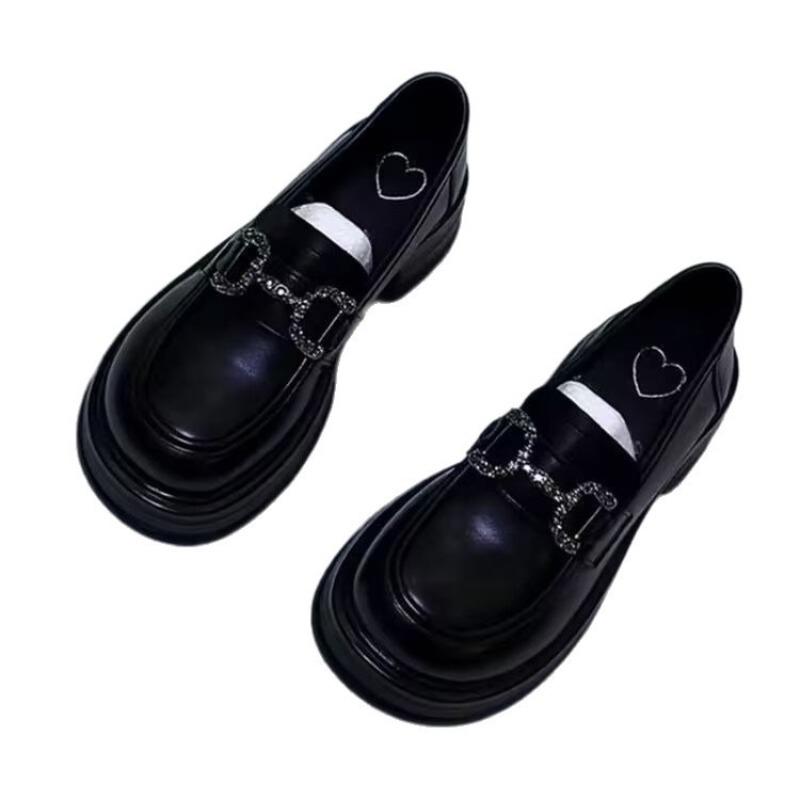 Height-increasing soft leather thick-soled women's autumn new patent leather muffin one-pedal leather shoes