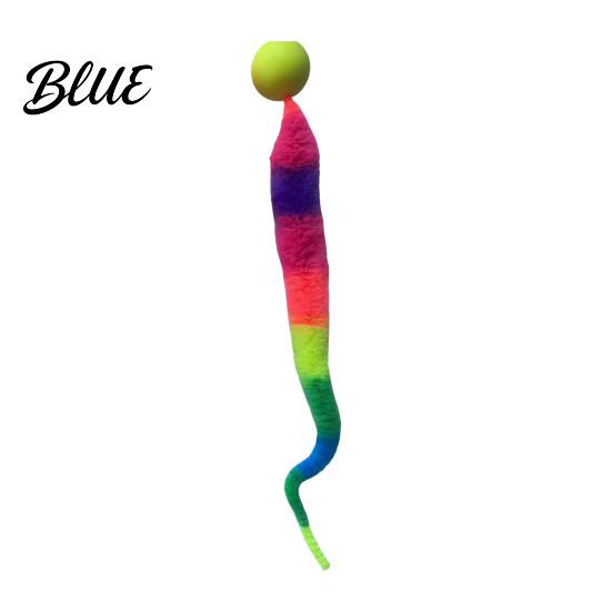 Durable Cat Toy Interactive Bouncy Ball with Tail Colorful Fuzzy Worm Rainbow Chasing