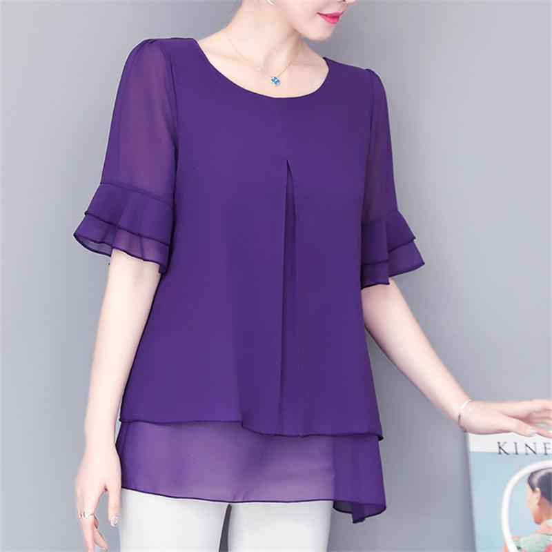 

Элегантные женские летние блузки из шифона с коротким рукавом, повседневные женские топы, женская рубашка, блузка, сорочка femme blusas, топ с длинными рукавами