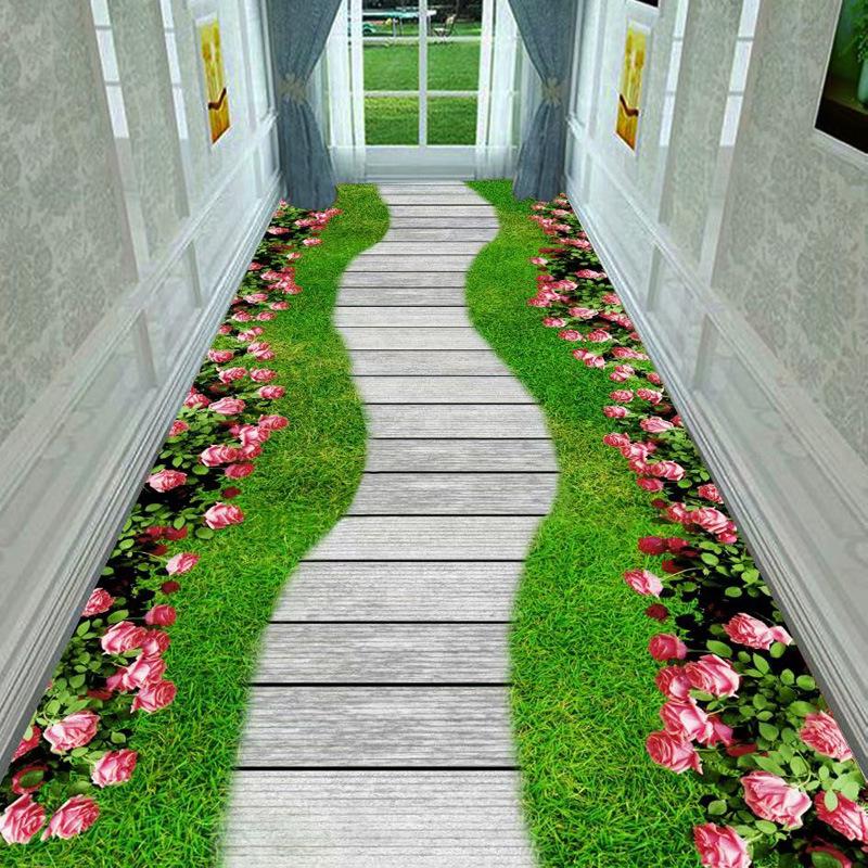 Pastoral Living Room Area Rug Flower Grass Path Hallway Corridor Rug Carpets 3D Plants Lawn Coffee Table Mat Kitchen Bedroom Rug
