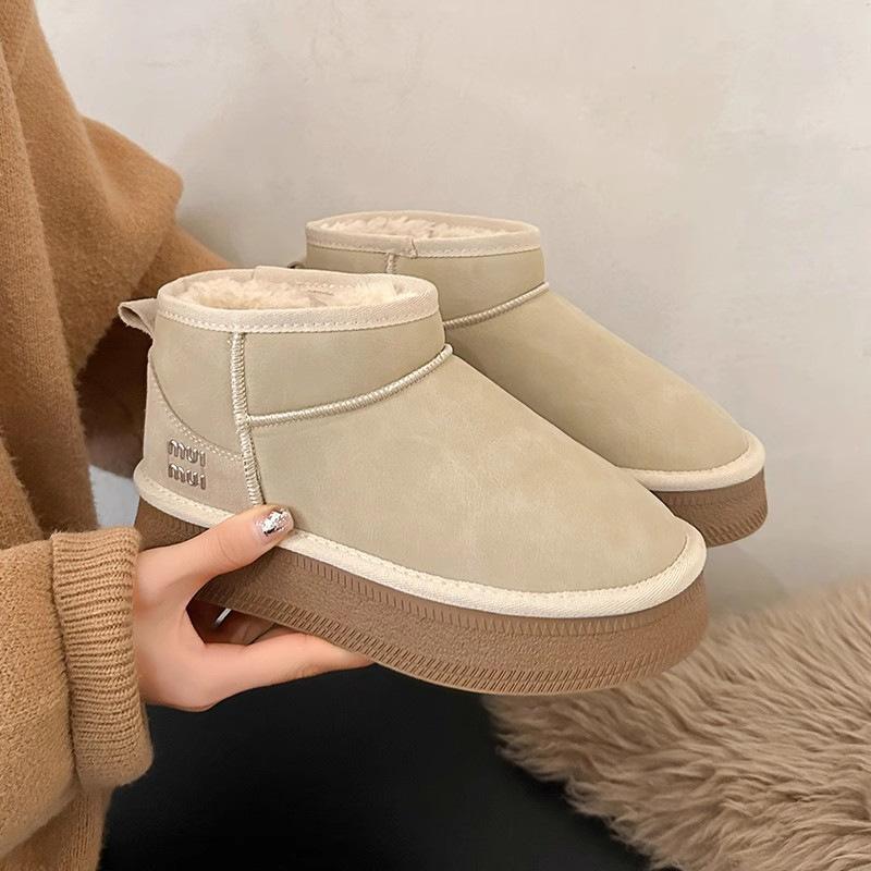 Snow boots women's 2025 winter new fur integrated thermal cotton shoes thick-soled non-slip bread shoes lace-up short boots