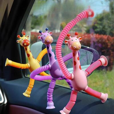 4pcs Colorful Stretchy Giraffe Suction Cup Toys Fun Educational for Youngsters, Ideal for Car, Bathroom, Bedroom Durable Plastic, Random Colors
