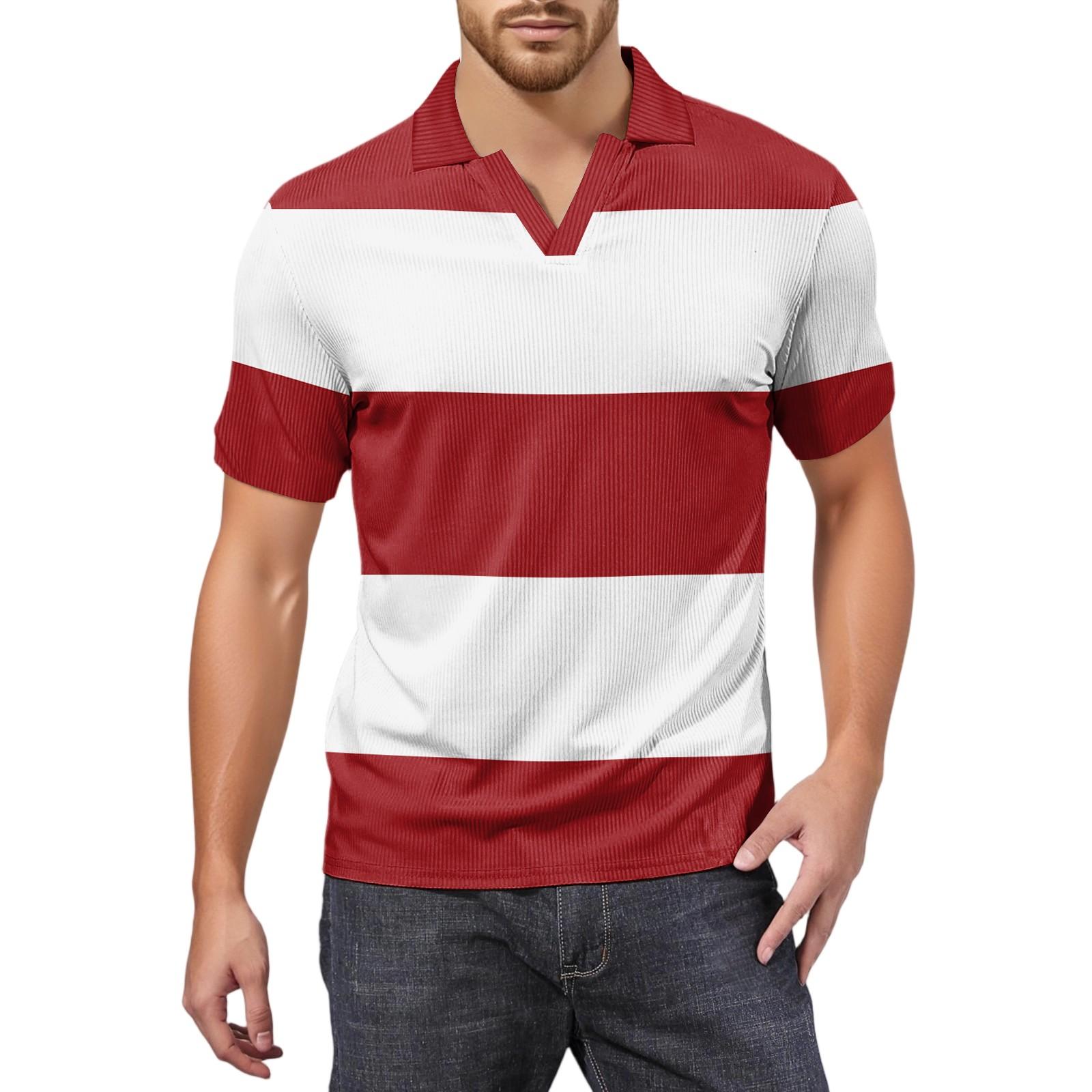 

Men s Fashion Printed V-Neck Short Sleeve Top Golf T-Shirt XXXL червоний