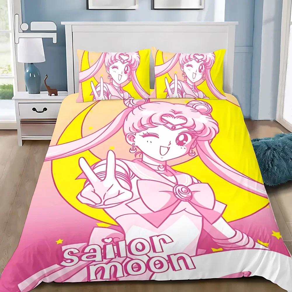 Cute Cartoon Duvet Cover S-Sailor M-MoonS Adult Boy Girl Bedroom Decoration Single Double Large Size Pillowcase Bedding Set