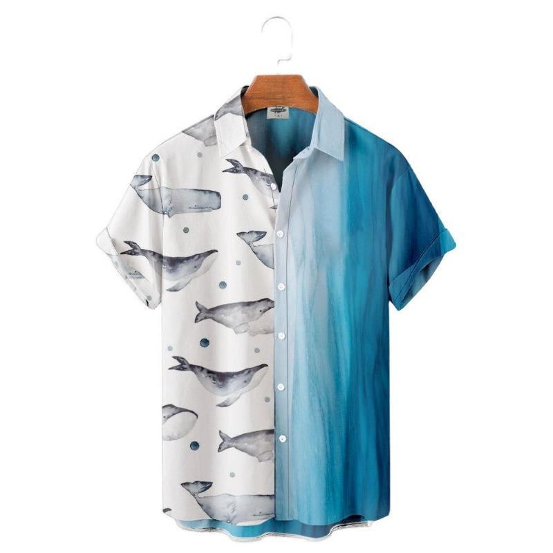 Camicie Hawaiane Divertenti Estive Abbigliamento Uomo Street Retro Uomo Casual Manica Corta Top Animali Marini a Mare Camicia da Uomo con Bavero