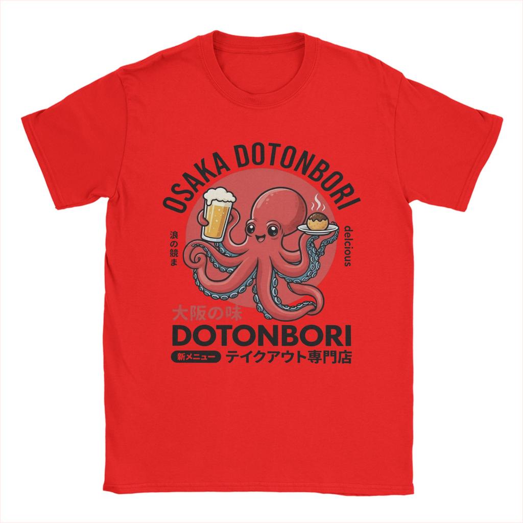 Osaka Dotonbori Octopus Kansai Street Food and Sake TShirts for Men Funny 100 Cotton Tees Round Collar Short Sleeve T Shirt
