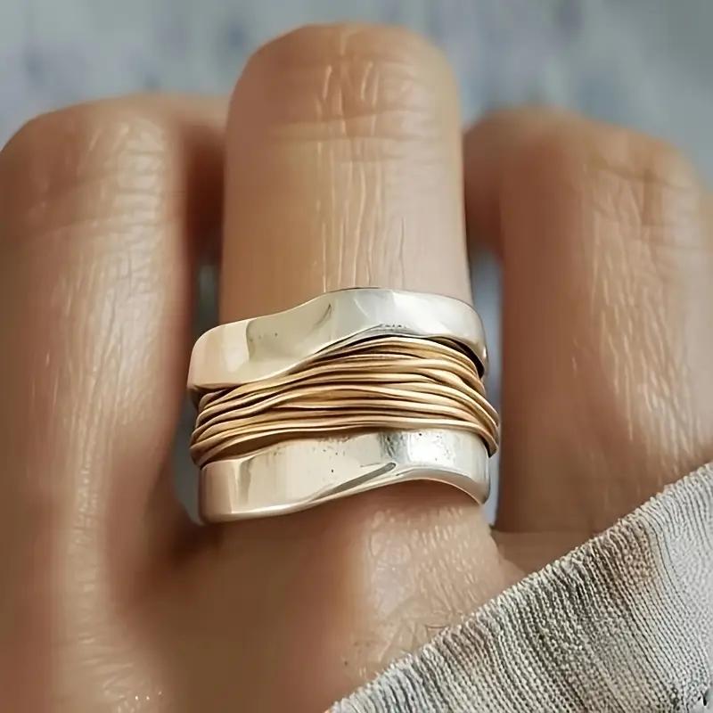 Vintage Creative Double Layer Engraved Line Entwined Ring for Women Niche Punk Multi-loop Rings Party jewelry Gifts
