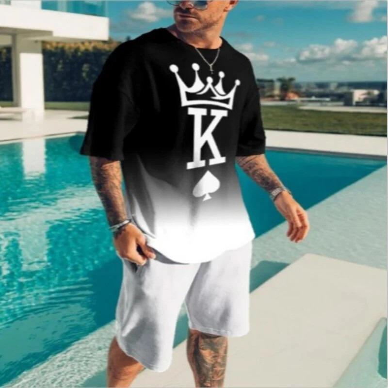 3D Printed Men s T-Shirt & Shorts Set, Men s Fashion Sportswear, Plus Size S