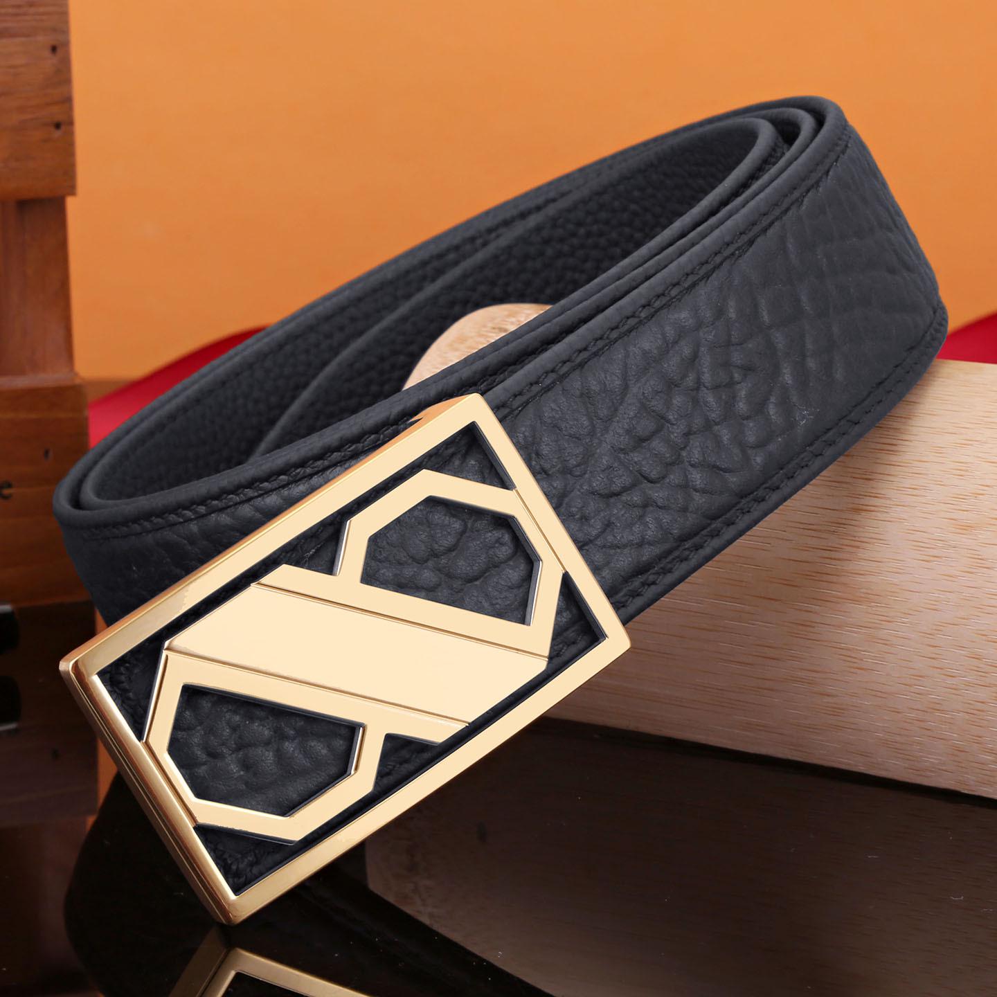 Double-Sided Cowhide Belt with Smooth Buckle & Stainless Steel Plate 110cm