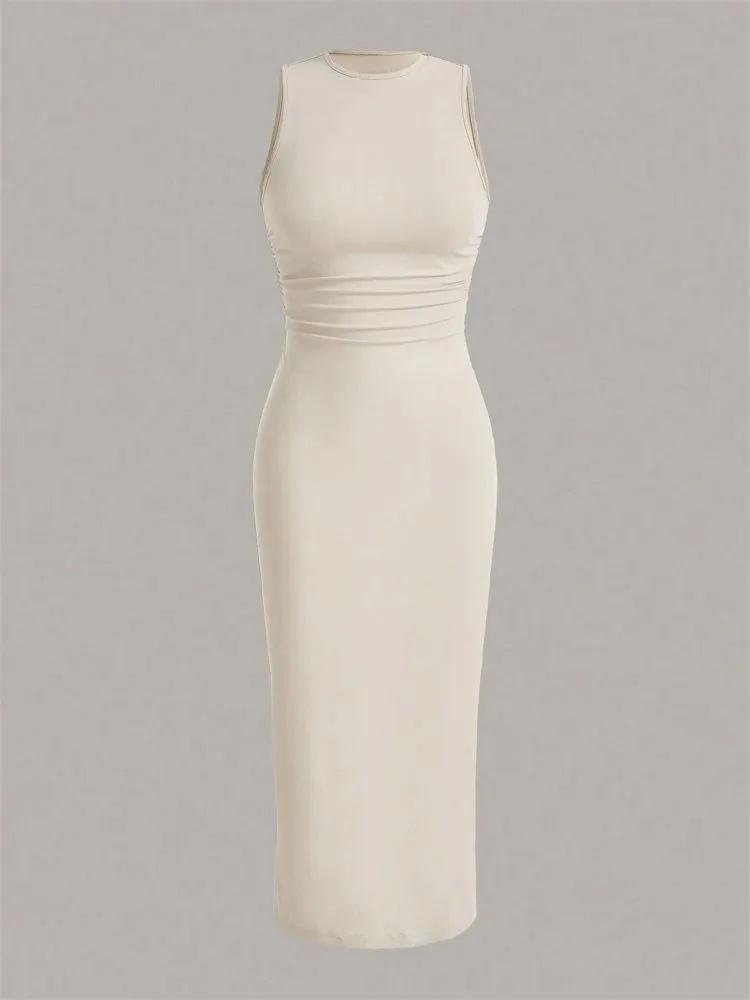 Dress Phumee Round Neck Sleeveless Slim Fit  Pleated A2313