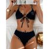 Leopard Bikinis High Waist Swimsuit Women Tie Front Strappy Swimwear Female Beachwear Bathers Bathing Swimming Swim Suit