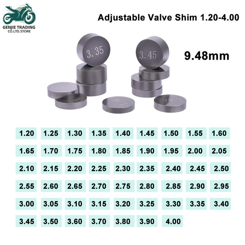 5pcs 9.48mm Valve Shim Motorcycle Engine Parts Adjustable 1.2-4.00mm Complete Refill Kit for Honda for Suzuki Yamaha Kawasaki Valve Shim 3.30-3.50