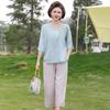 Mom's 2026 Chinese Embroidered Mid-Sleeve Shirt - New Loose Slimming Top for Middle-Aged Women