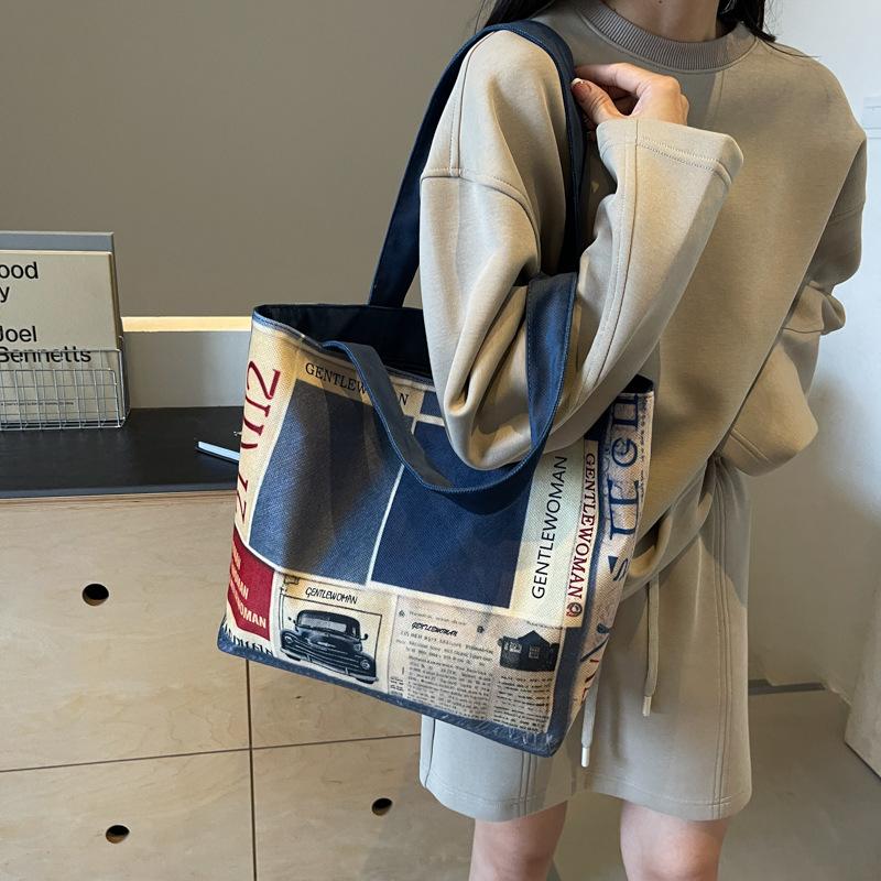 Fashion Printed Shoulder Bag Women's 2025 New Large-capacity Bucket Bag Niche Retro Large-capacity Portable Tote Bag