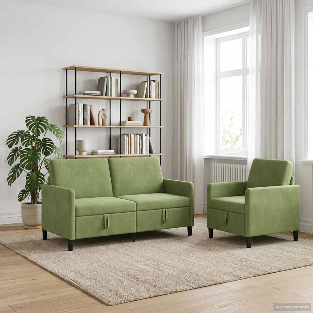 Sofa Set with Storage 2 pcs Light Green Polyester