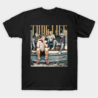 Camiseta Estampada Preta Masculina Camiseta Super Grande Vida de Bandido Gangue Dourada Impressão em Papel de Transferência Sem Recorte Camiseta de Algodão