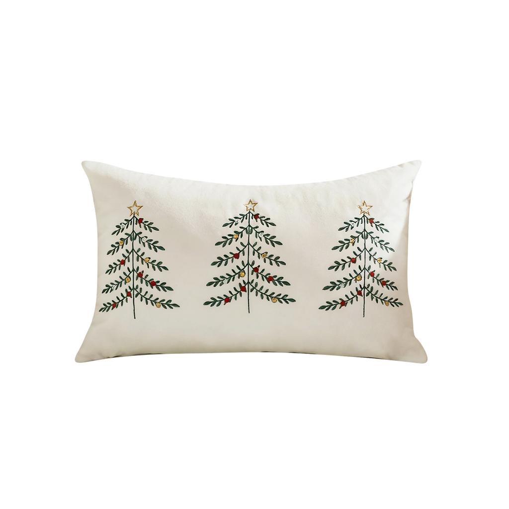 Christmas Tree Embroidery Throw Pillow Cover Festive Decorative Cushion Case for Sofa Couch Living Room Nordic Style 45x45 Cm Single