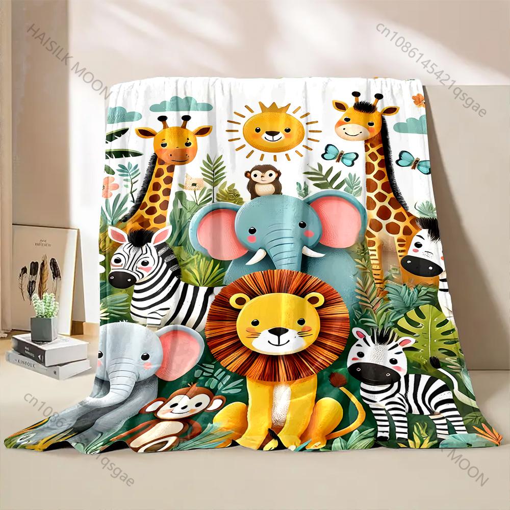 Cartoon Animal Park Printed Blanket Warm and Soft for Home Travel Blanket Sofa Bedding Camping Picnic Car Office Cover Blanket