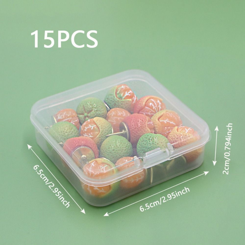 15Pcs Portable Creative Simulated Fruit Push Pins DIY Reusable Orange Pushpins Cute with Box Decorative Studs Corkboard