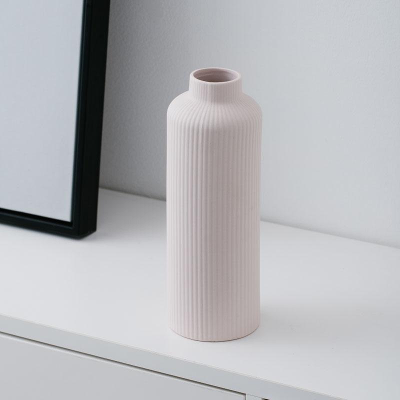 Vertical Striped Embossed Wedding Decoration Hotel Ornamental Matt Vase Clay Vases for Home Decor