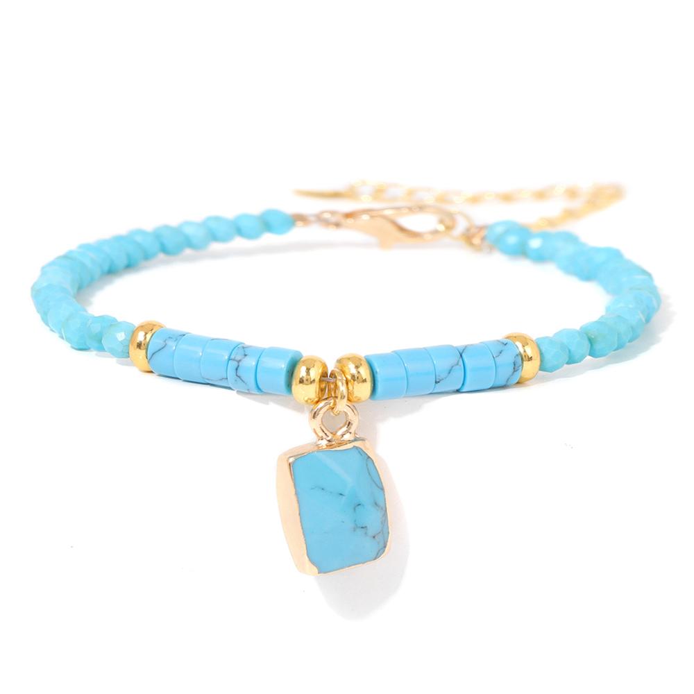 New Blue Turquoises Stone Bracelet Fashion Bohemian Green Blue Turquois Charm Bangle Handmade Healing Energy Jewelry Gift