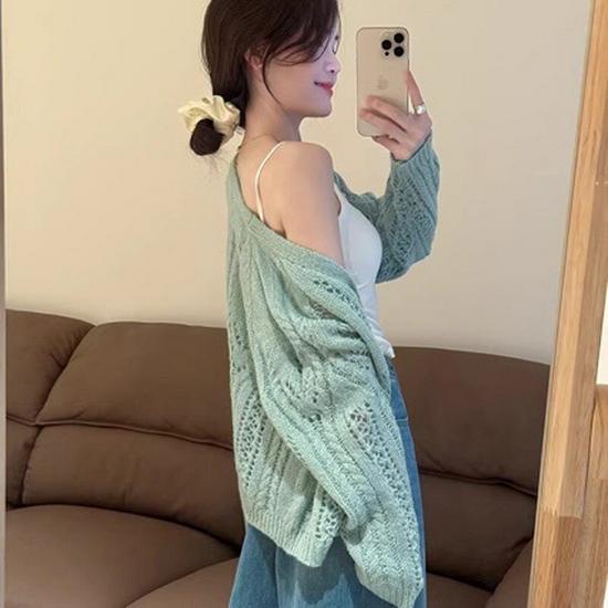 Sweet Temperament V-neck Knit Cardigan - Women's Korean Style Slimming Camisole Cover-up for Spring and Autumn