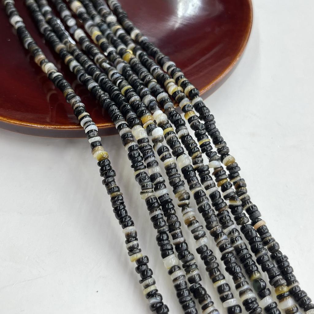 Natural Shell Beads 5×5mm, 38cm Strand Mixed Black Yellow Flat Round Heishi Spacer Beads for DIY Bracelet Necklace Jewelry Making