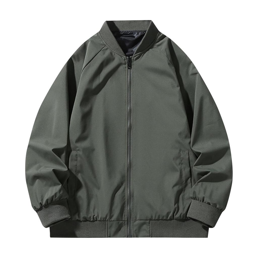 Men's Solid Color Baseball Jacket Versatile Trendy Jacket Casual Sports Stand Collar Coat